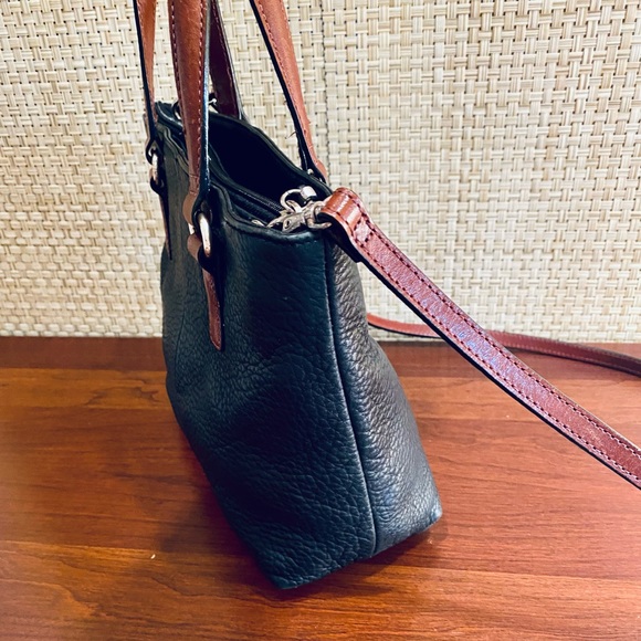 🌟2xHP🌟VTG 2000s Black & Brown Top Handle Pebbled Leather Crossbody Bag Fossil - Picture 10 of 14